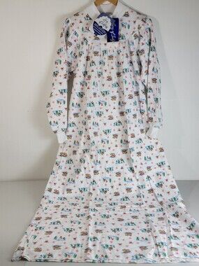 NWT Vtg. Lanz Of Salzburg M Brushed Cotton Long Nightgown High Neck Xmas Winter
